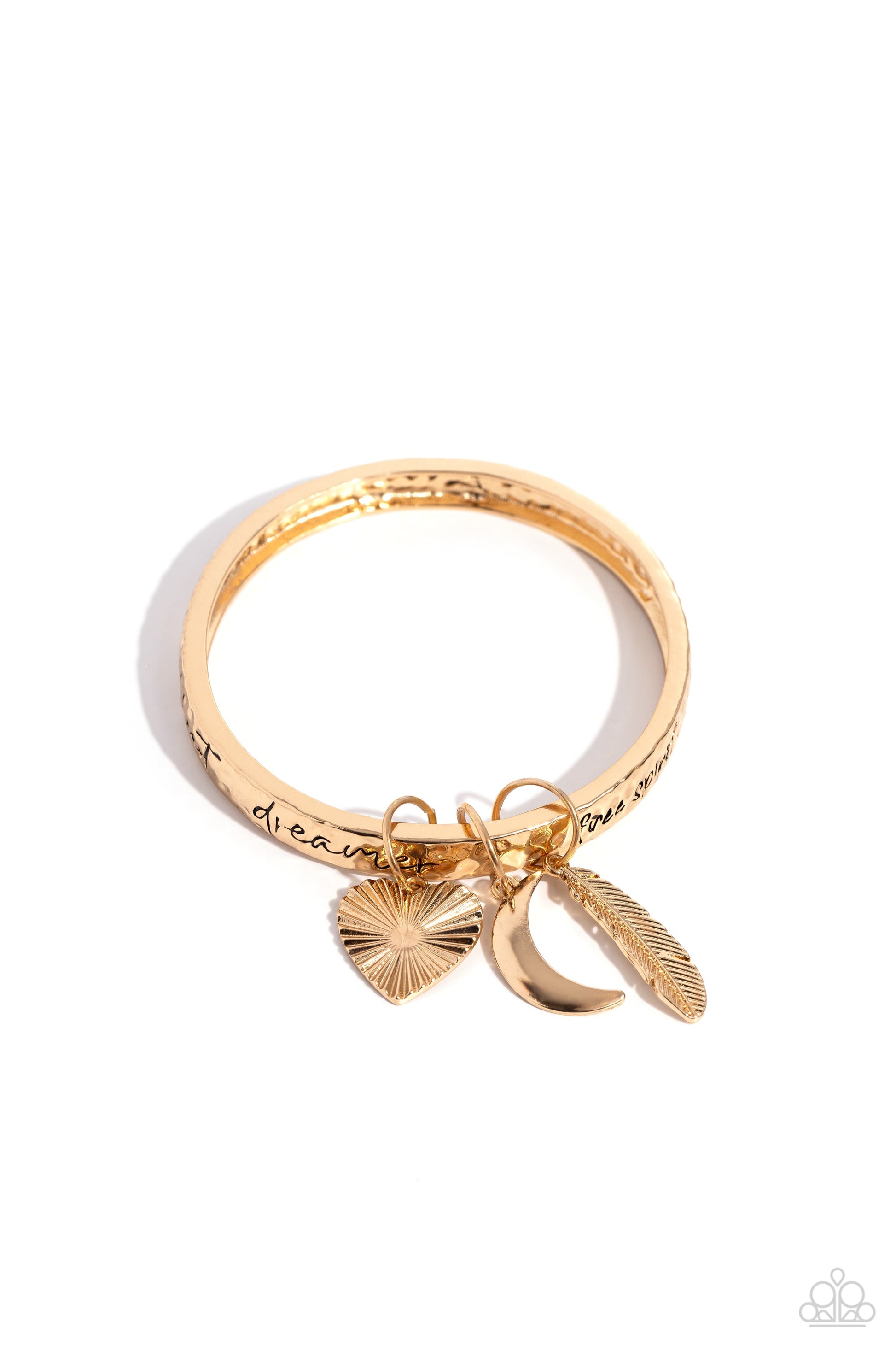 Free-Spirited Fantasy - Gold Paparazzi Bangle Bracelet Inspirational $5 Jewelry with Janet Morgan Bracelets