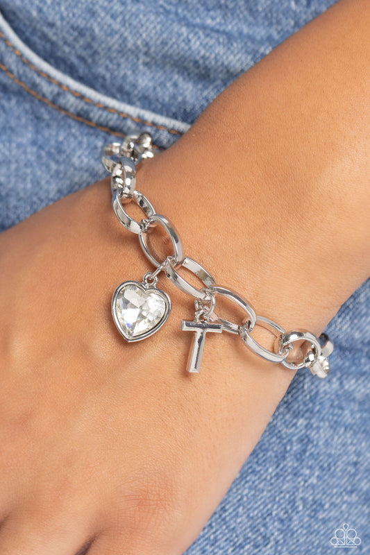 Guess Now Its INITIAL - White - T Paparazzi Bracelet $5 Jewelry with Janet Morgan Bracelets