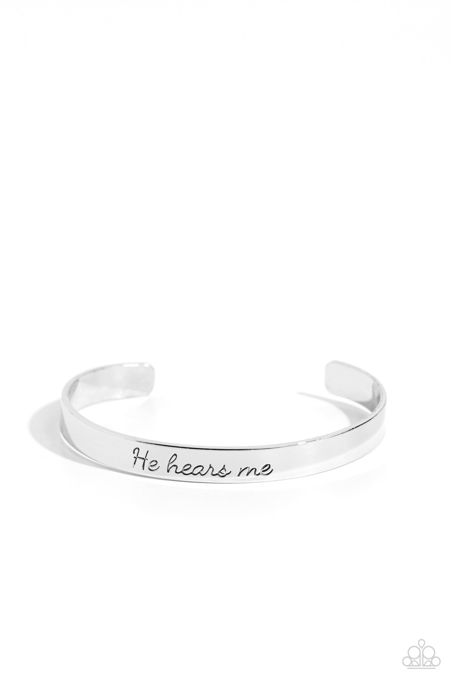 He Hears - Silver Paparazzi Faith Cuff Bracelet $5 Jewelry with Janet Morgan Bracelets