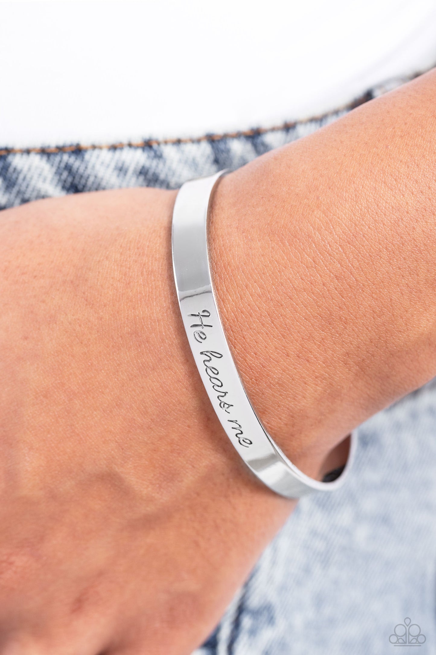 He Hears - Silver Paparazzi Faith Cuff Bracelet $5 Jewelry with Janet Morgan Bracelets