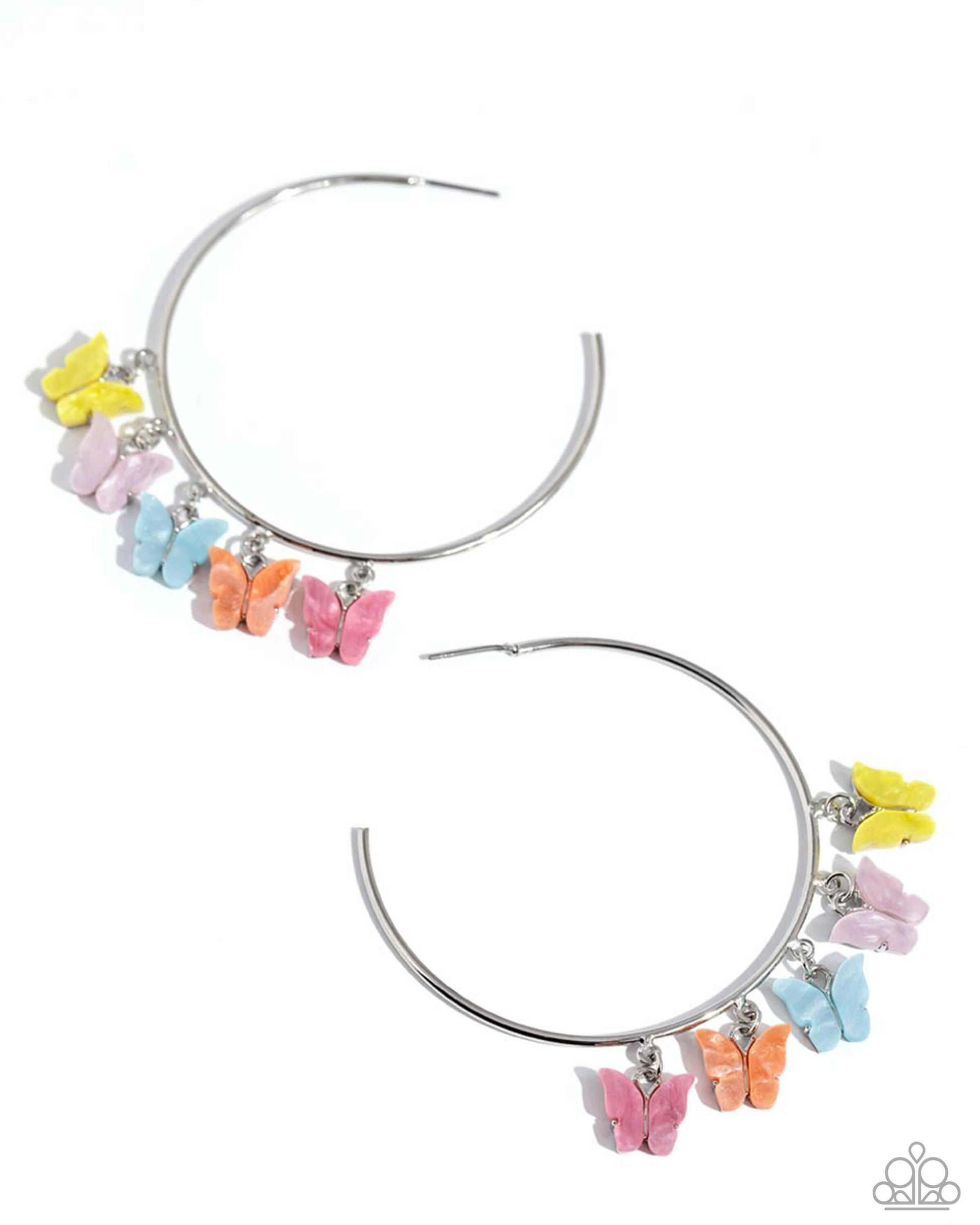 Bemusing Butterflies - Multi Paparazzi Life of the Party Hoop Earring $5 Jewelry with Janet Morgan Earrings