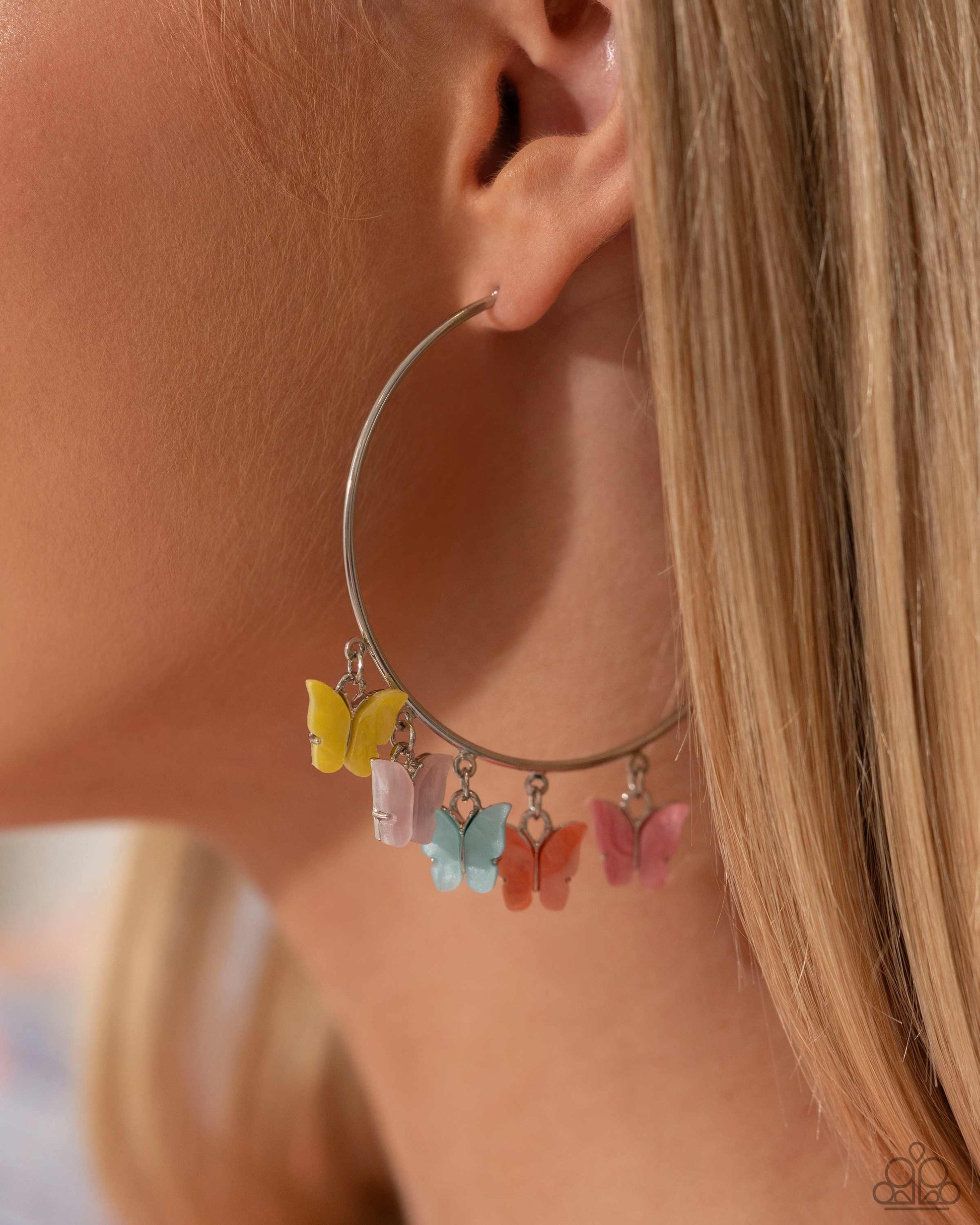 Bemusing Butterflies - Multi Paparazzi Life of the Party Hoop Earring $5 Jewelry with Janet Morgan Earrings