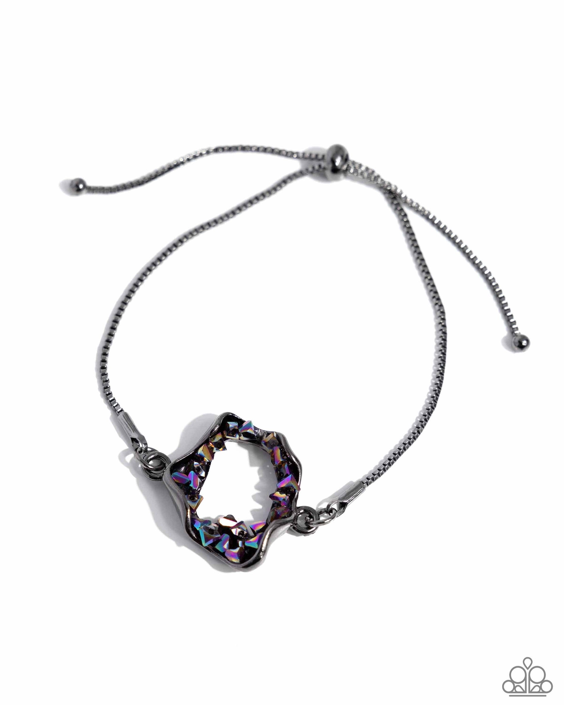 Geode Greeting - Multi Paparazzi Bracelet Accessories,Black,Bracelet,Gunmetal,Multicolor,Oil Spill,Slip Knot Closure