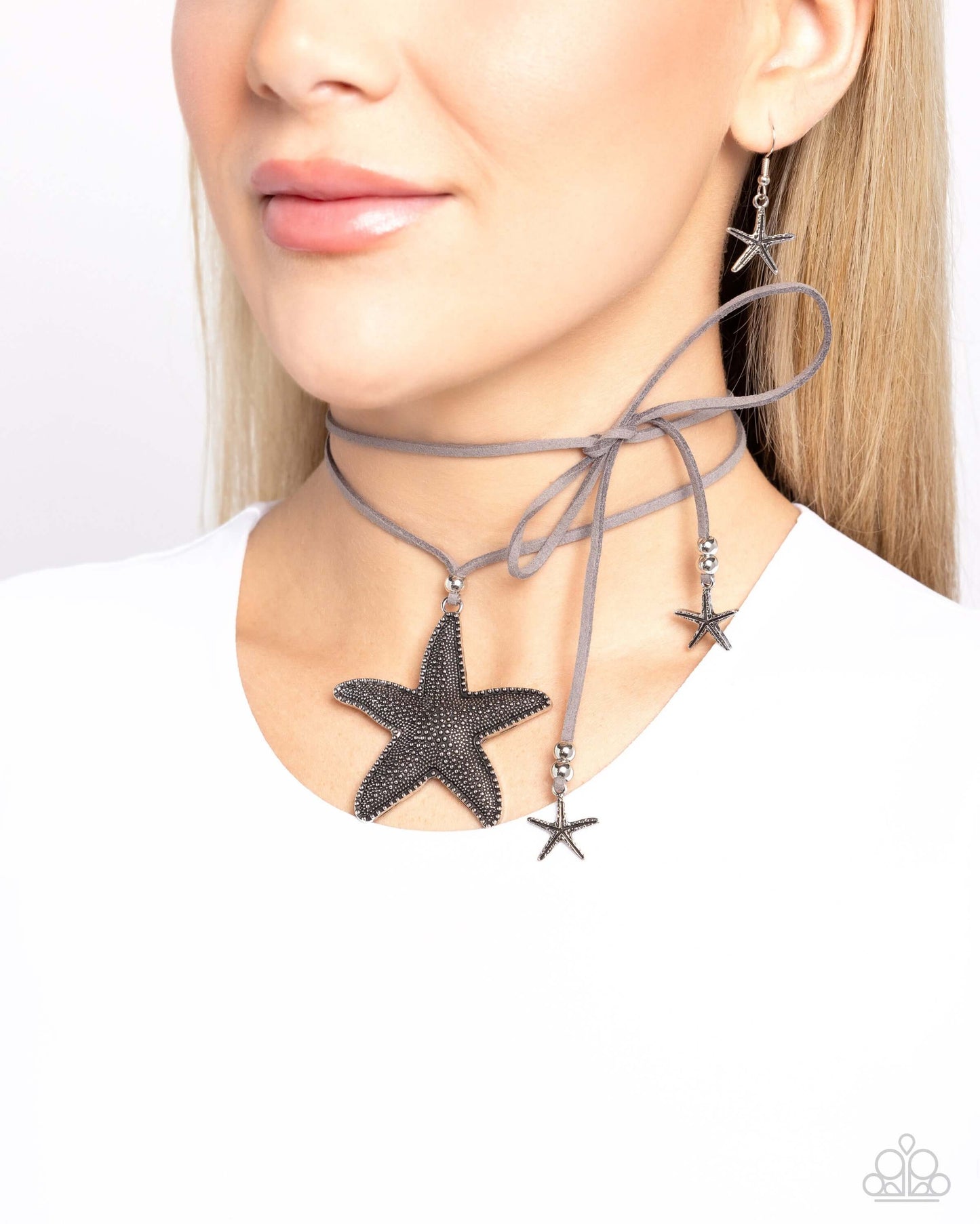 Starfish Sentiment - Silver Paparazzi Urban Necklace Accessories,Long Necklace,Necklace,Short Necklace,Silver,Starfish,Suede,Urban