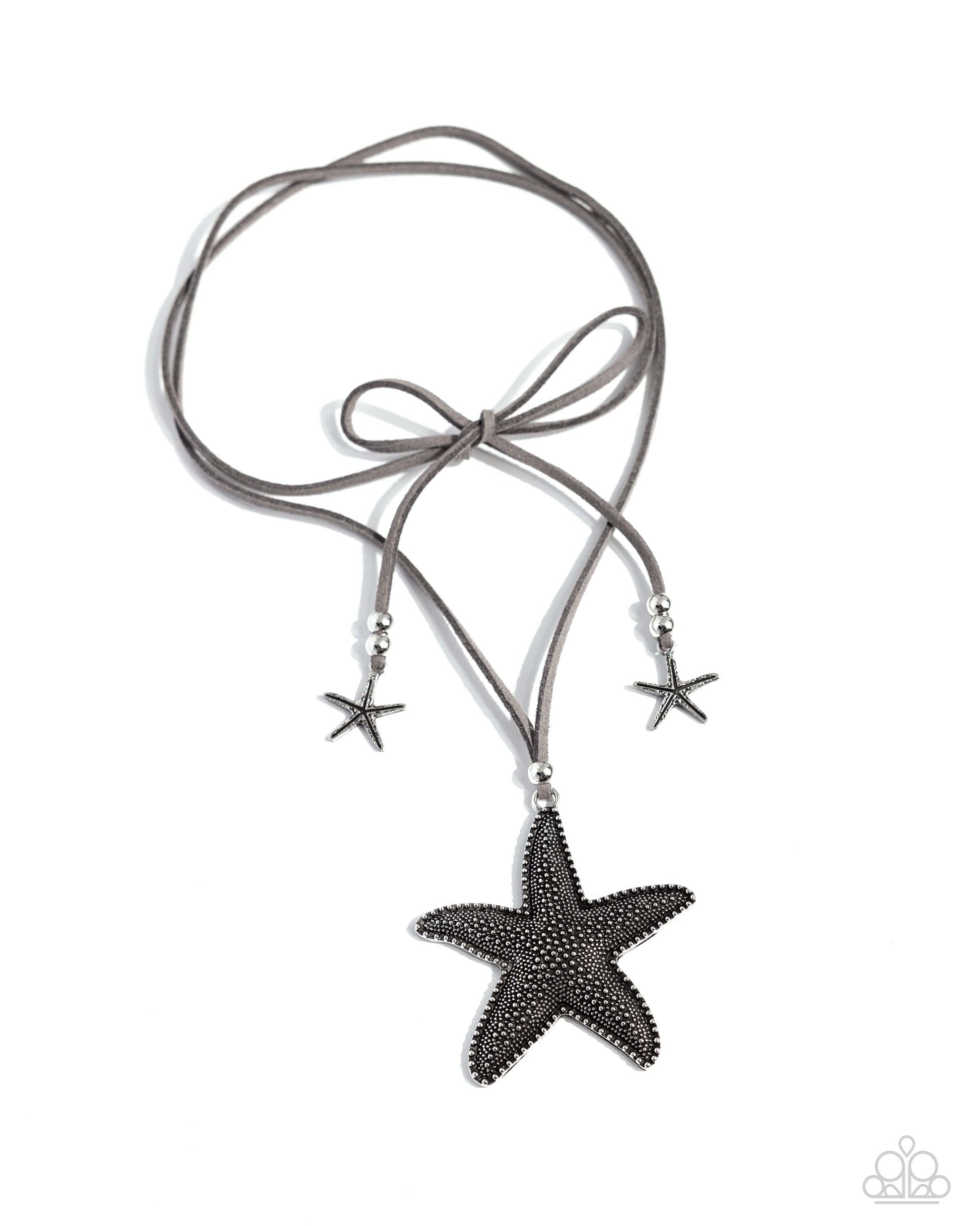 Starfish Sentiment - Silver Paparazzi Urban Necklace Accessories,Long Necklace,Necklace,Short Necklace,Silver,Starfish,Suede,Urban