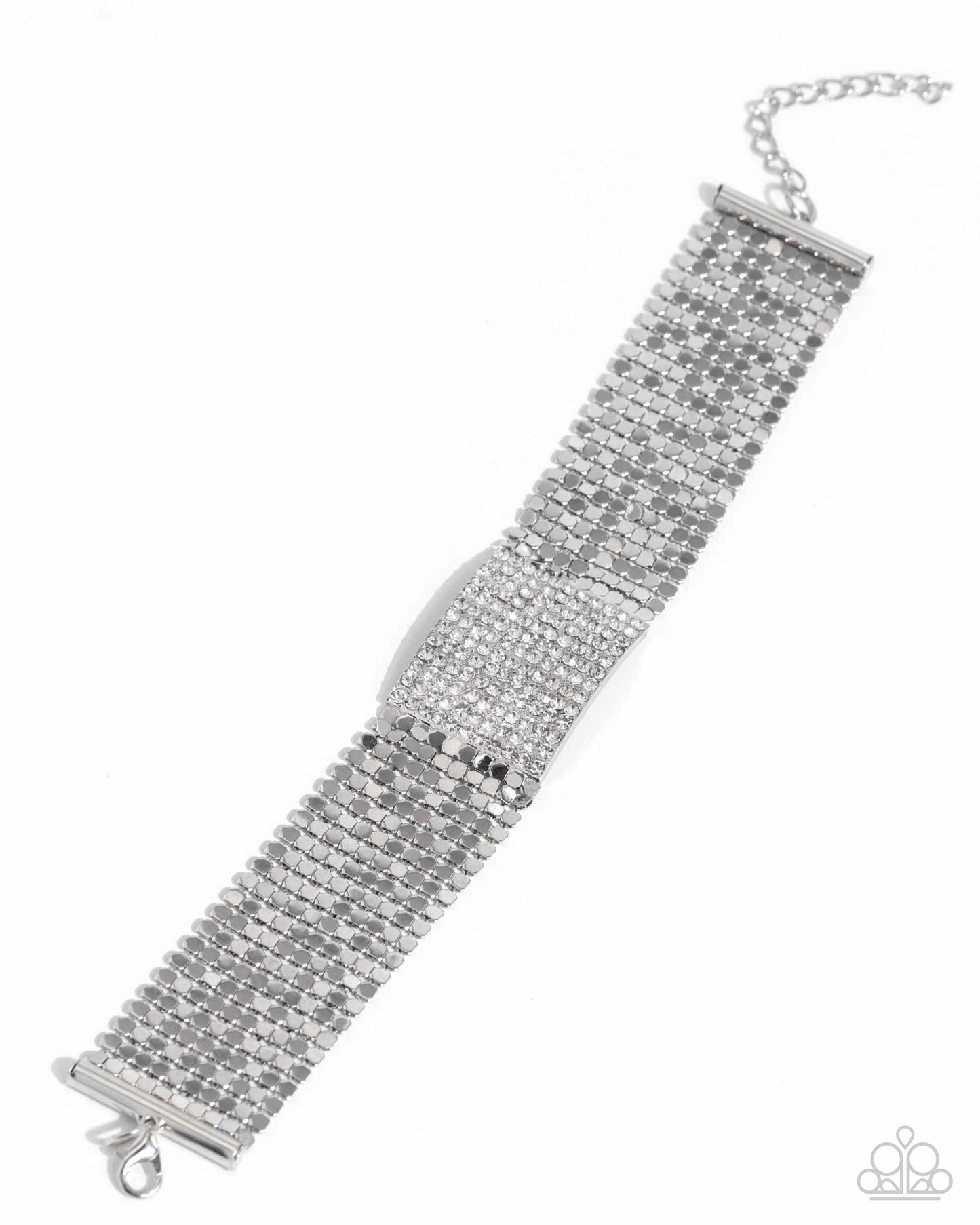 Disco Dame - White Paparazzi Bracelet - Life of the Party Exclusive Accessories,Bracelet,Life of the Party Exclusive,Silver,White rhinestones