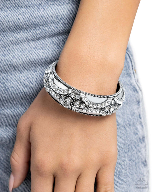 Draped in Decadence - White Paparazzi Bracelet $5 Jewelry with Janet Morgan Bracelets