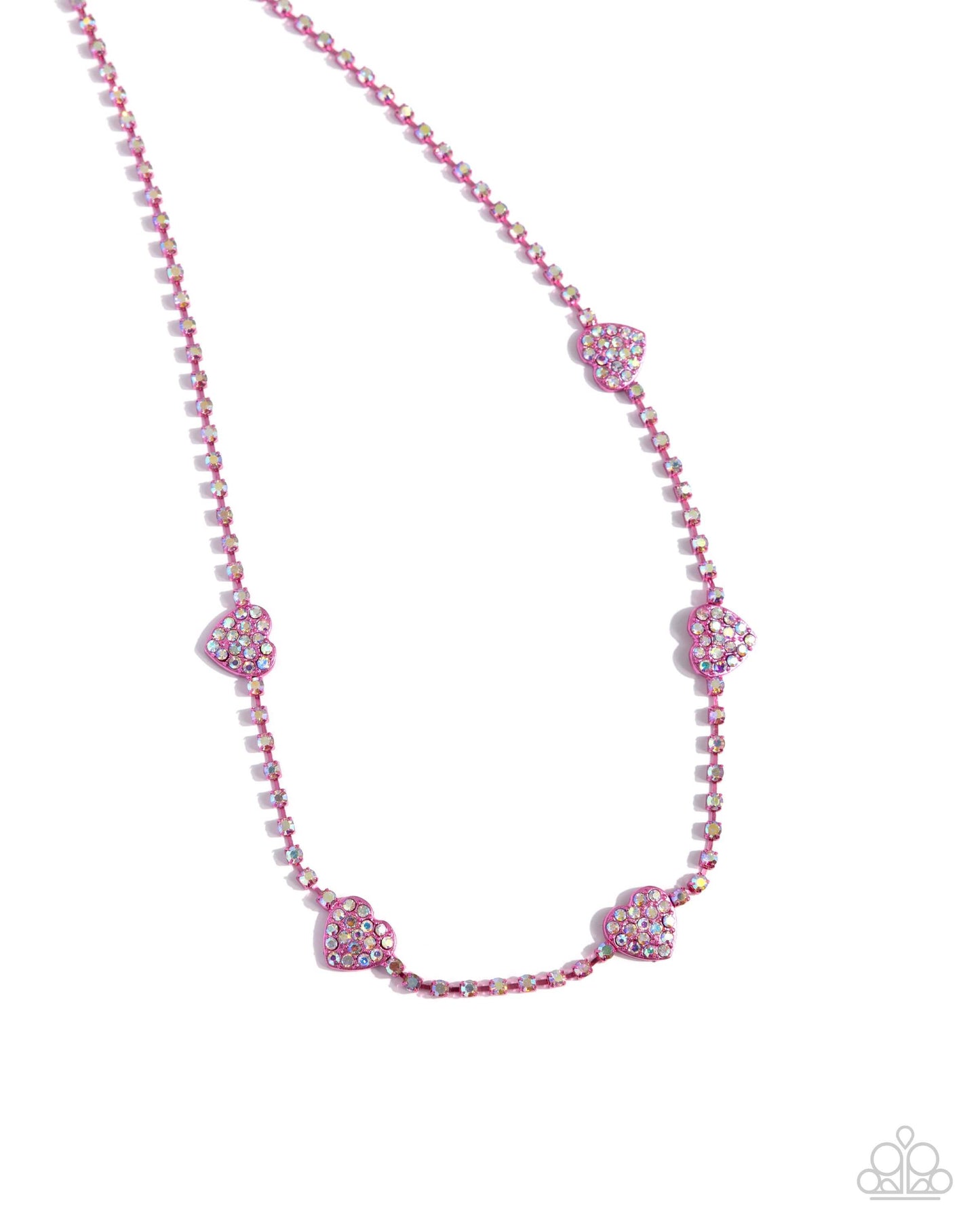 Homecoming Hearts - Pink Paparazzi Necklace Accessories,Hearts,Iridescence,Metalic,Necklace,Pink,Short Necklace