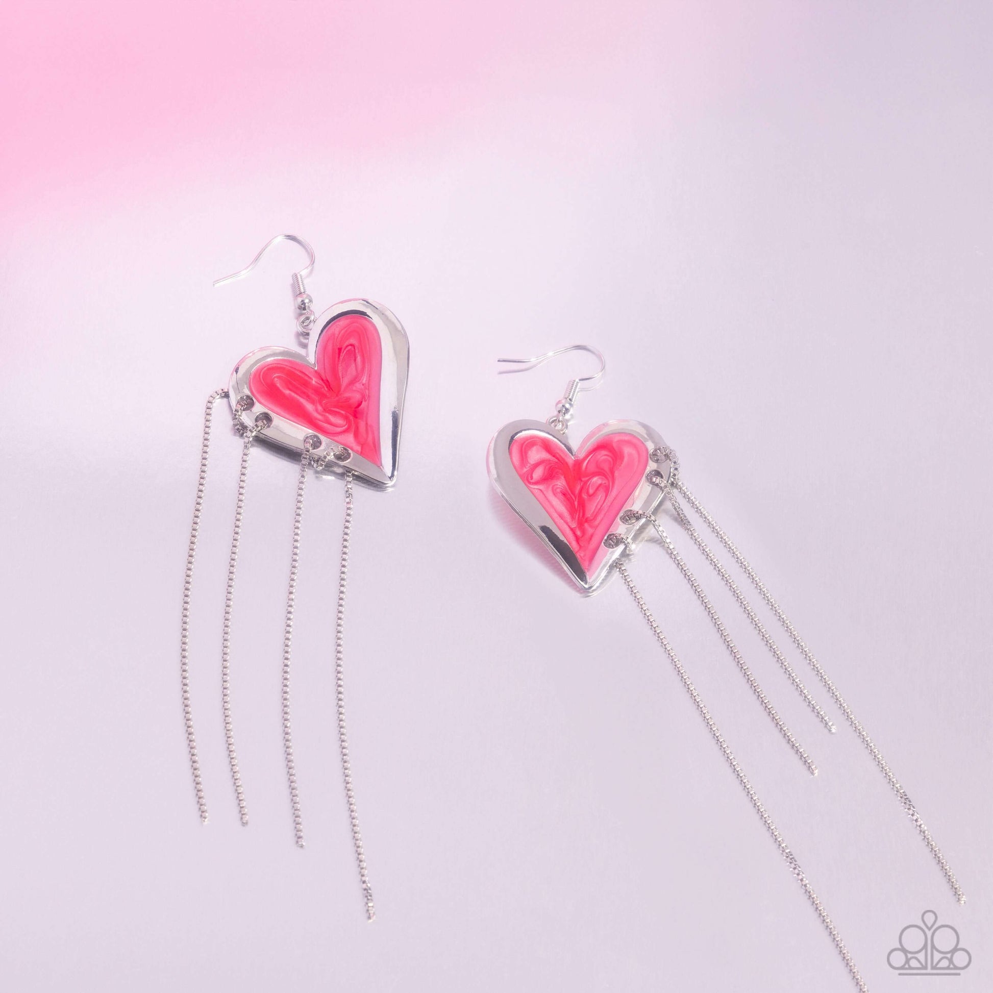 Sweetheart Specialty - Pink Paparazzi Heart Earrings Accessories,earrings,Hearts,Pink,Silver Accents