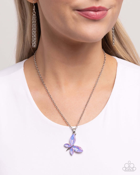 Aerial Aria - Purple Paparazzi Butterfly Necklace Accessories,Butterfly,Iridescence,Necklace,purple,Short Necklace