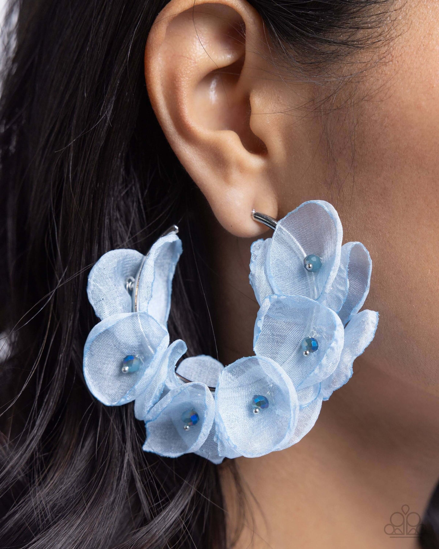 Petaled Pageant - Blue Paparazzi Hoop Earrings $5 Jewelry with Janet Morgan Earrings