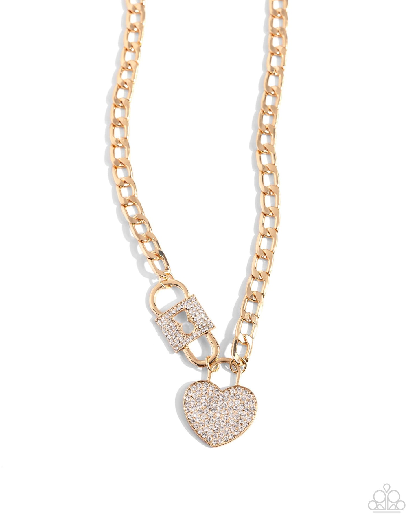 Lock Up Your Love - Gold Paparazzi Heart Necklace Accessories,Gold,Hearts,Locket Inspired,Necklace,Short Necklace