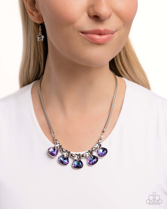 Teardrop Tribute - Purple Paparazzi Necklace Accessories,Iridescence,Necklace,purple,Short Necklace,Silver Accents