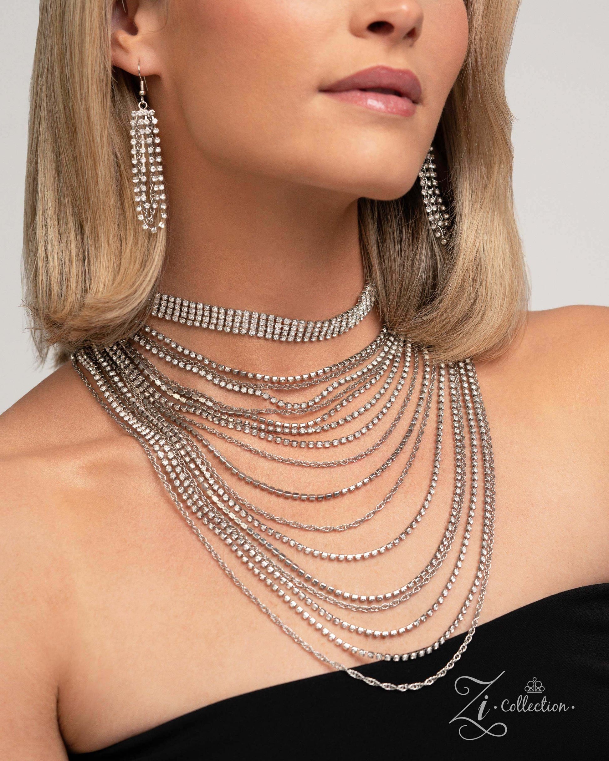 Extravagant Paparazzi ZiCollection Silver Necklace Accessories,Choker,Necklace,Short Necklace,Silver,White rhinestones,ZiCollection