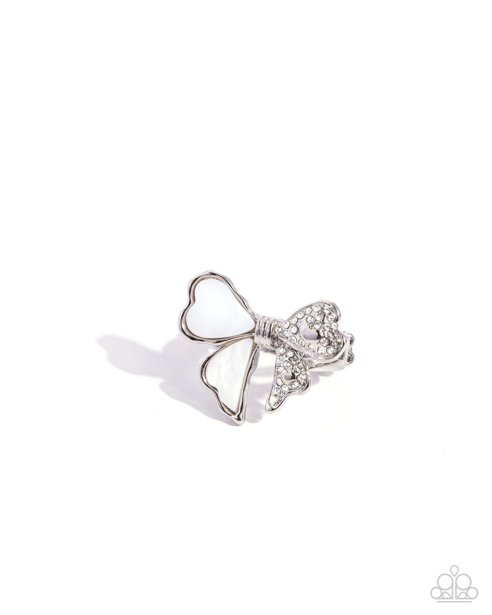 BOW-stopper - White Paparazzi Ring Accessories,Bow,Dainty Band Ring,Ring,White