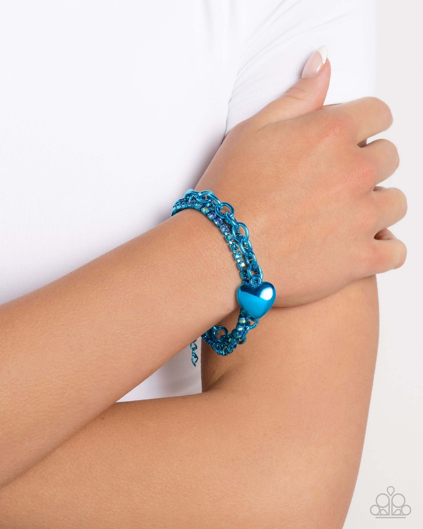 Affectionate Accent - Blue Heart Paparazzi Bracelet Accessories,Blue,Bracelet,Hearts,Iridescence