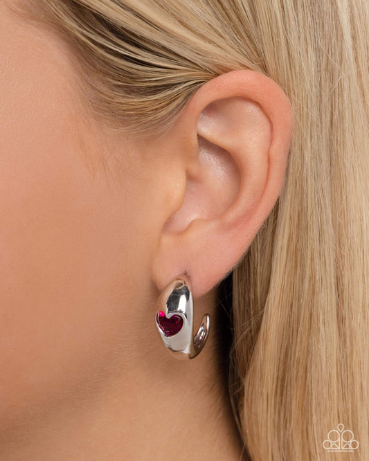 Perfect Point - Pink Paparazzi Hoop Heart Earrings $5 Jewelry with Janet Morgan Earrings