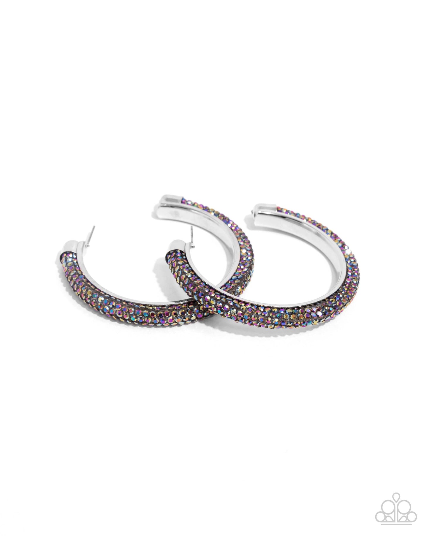 Chiseled Crescendo - Multi Paparazzi Earrings Accessories,earrings,Hoops,Multicolor,Oil Spill,Silver Accents