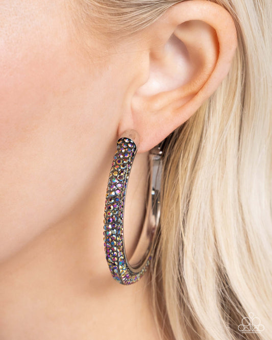 Chiseled Crescendo - Multi Paparazzi Earrings Accessories,earrings,Hoops,Multicolor,Oil Spill,Silver Accents