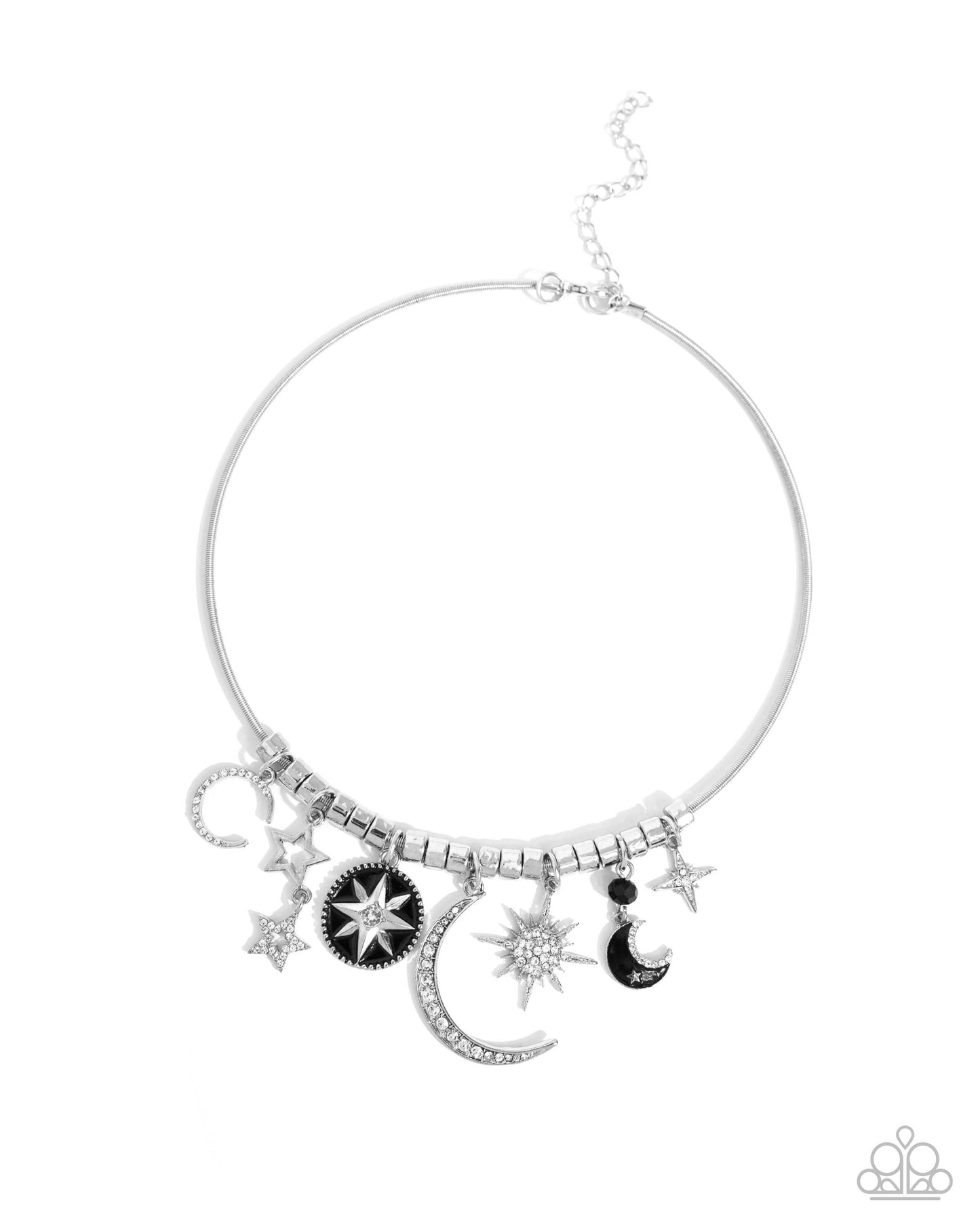 Celestial Ceremony - Black Paparazzi Necklace Accessories,MOON,Necklace,Short Necklace,Silver,Stars