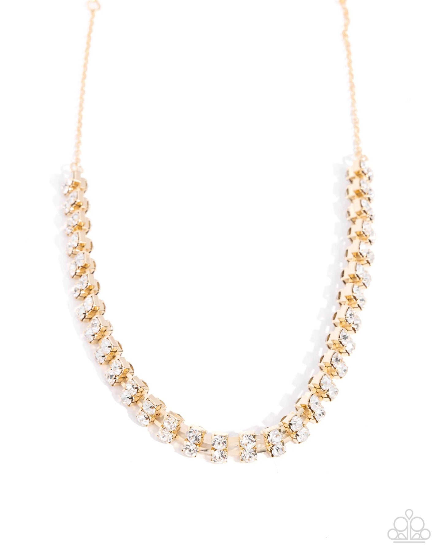 Linked Lady - Gold Paparazzi Necklace Accessories,Gold,Necklace,Short Necklace,White rhinestones