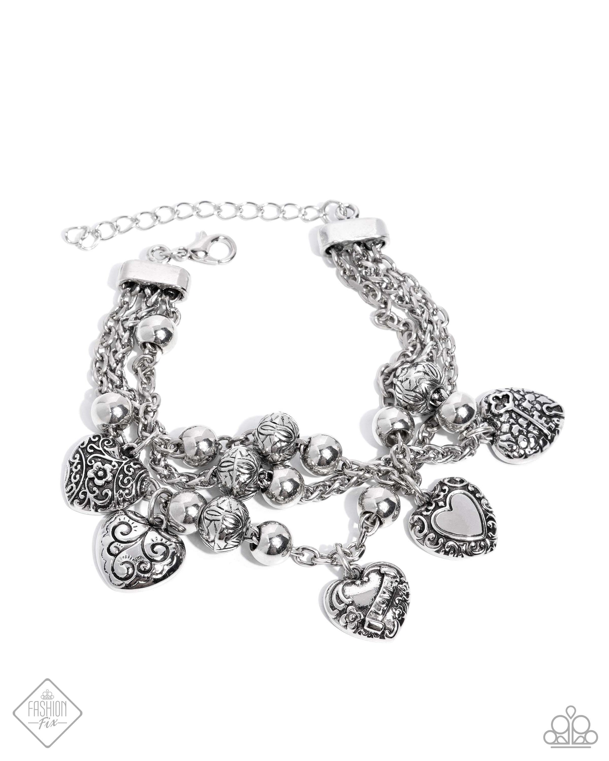 Romantic Relationship - Silver Paparazzi Heart Bracelet Accessories,Bracelet,Hearts,Silver