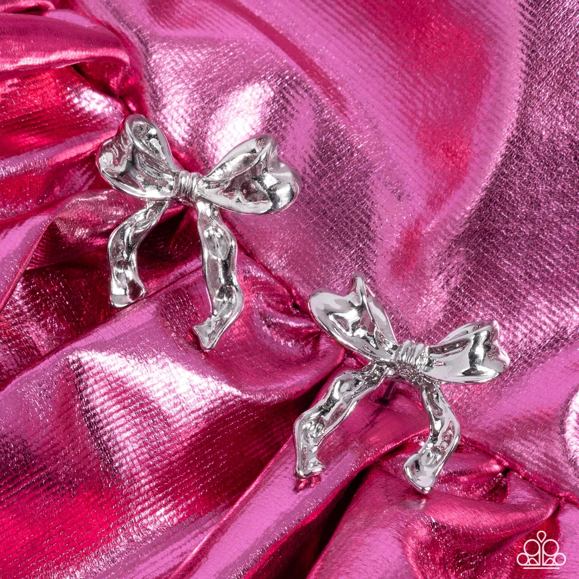 Princess Treatment - Silver Bow Paparazzi Earrings Accessories,Bow,earrings,Silver