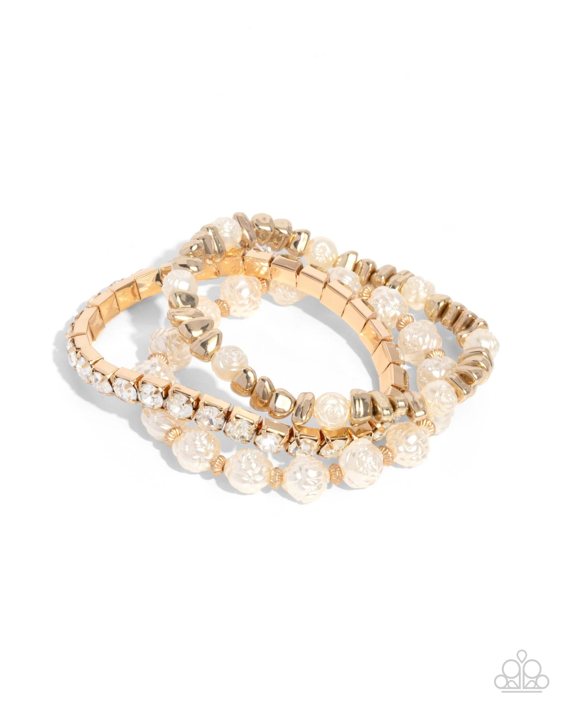 Fair Florals - Gold Paparazzi Bracelet Accessories,Bracelet,Gold,Pearls,Stretchy