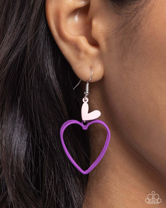 Acceptable Affection - Purple Paparazzi Heart Earrings Accessories,earrings,Hearts,purple