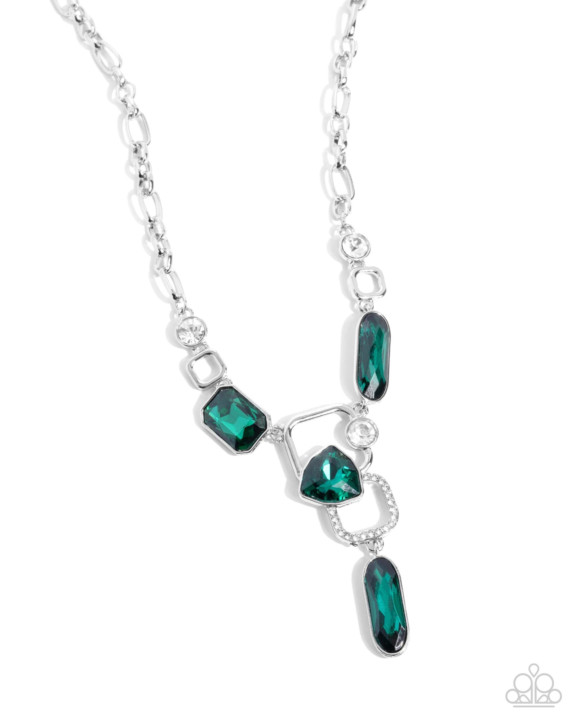 Artistic Elegance - Green Paparazzi Necklace Accessories,Green,Necklace,Short Necklace,Silver Accents