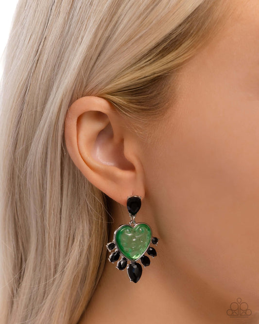 Resort Radiance - Green Paparazzi Heart Earrings Accessories,earrings,Green,Hearts