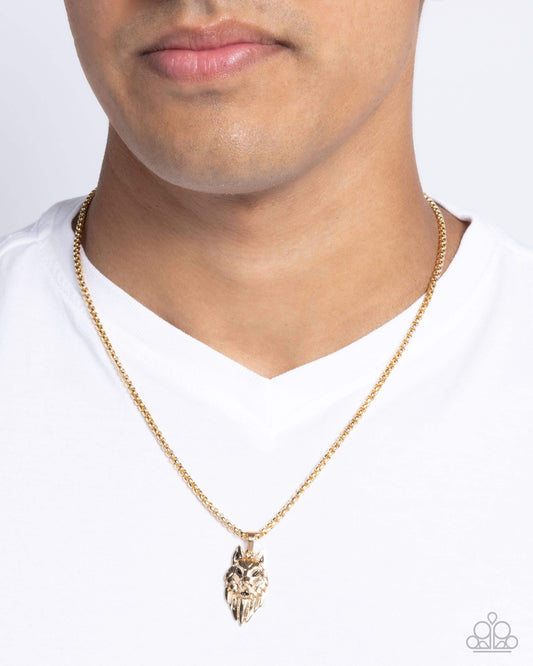 Wolf Warrior - Gold Paparazzi Necklace Accessories,Gold,Mens Accessories,Necklace,Short Necklace