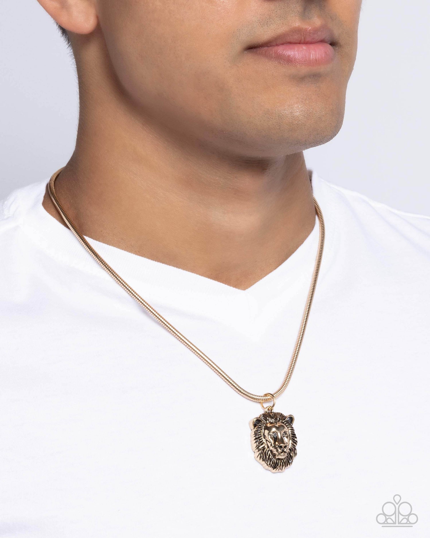 Leo Leader - Gold Paparazzi Lion Necklace Accessories,Gold,Lion,Mens Accessories,Necklace,Short Necklace