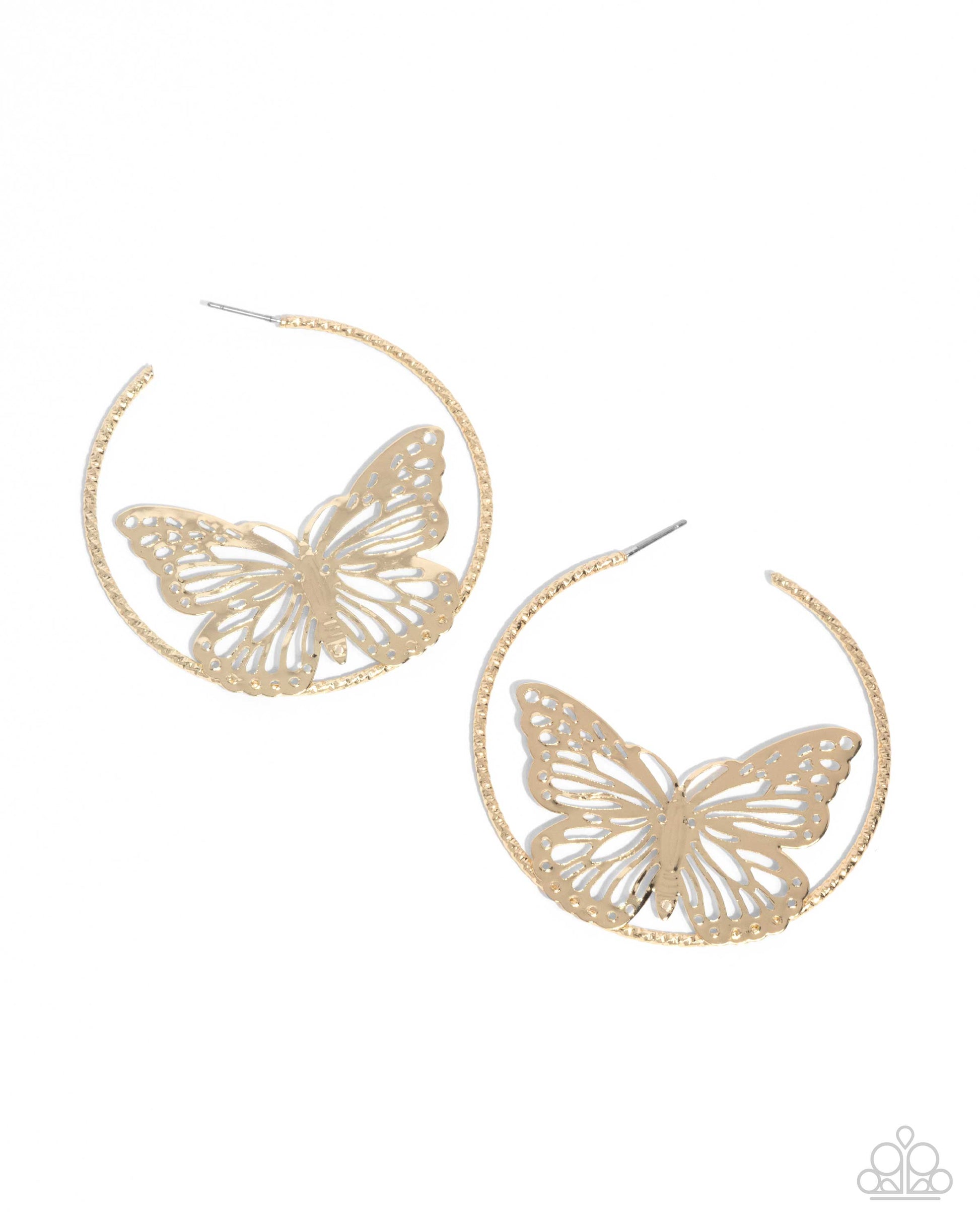 Aerial Alias - Gold Paparazzi Hoop Butterfly Earrings Accessories,Butterfly,earrings,Gold,Hoops