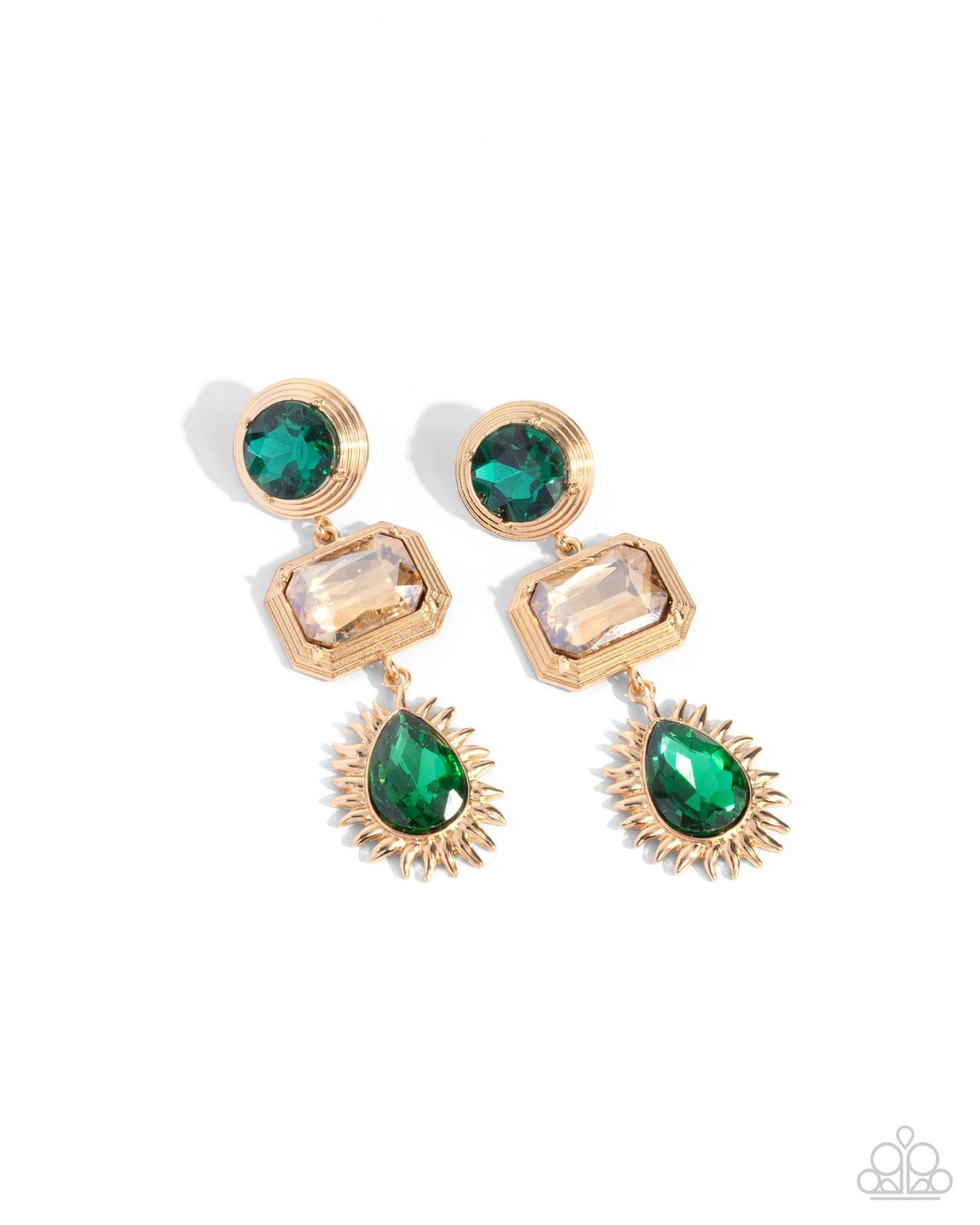 Entertaining the Thought - Green Paparazzi Earrings Accessories,earrings,Gold,Green