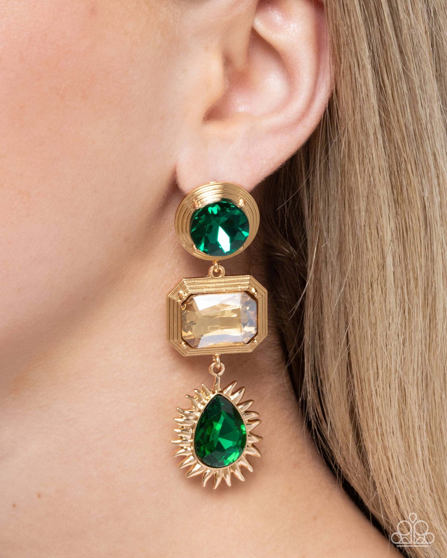 Entertaining the Thought - Green Paparazzi Earrings Accessories,earrings,Gold,Green