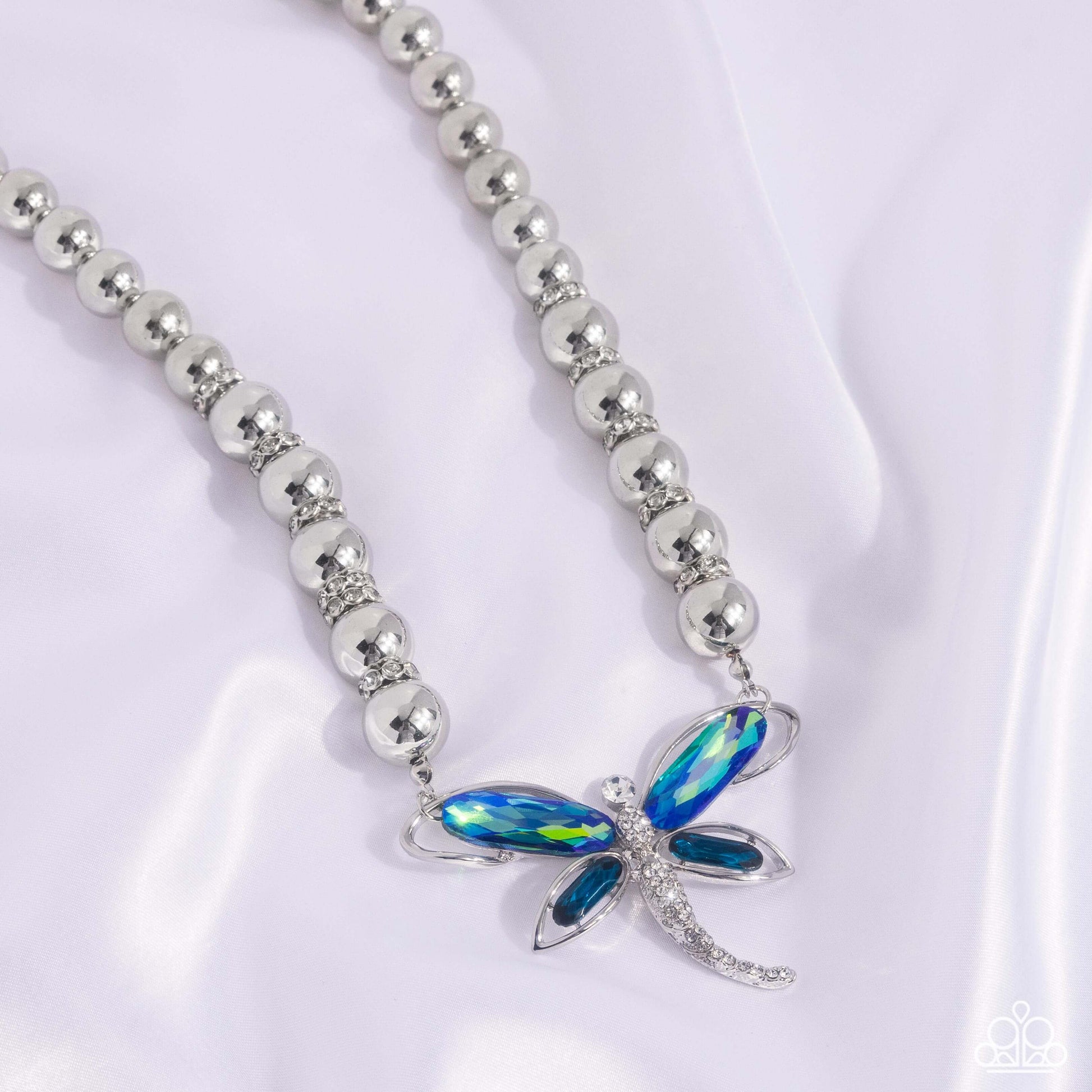 Sense of Propriety - Green Paparazzi Dragonfly Necklace Accessories,Blue,Dragonfly,Green,Life of the Party Exclusive,Necklace,Short Necklace,Silver Accents