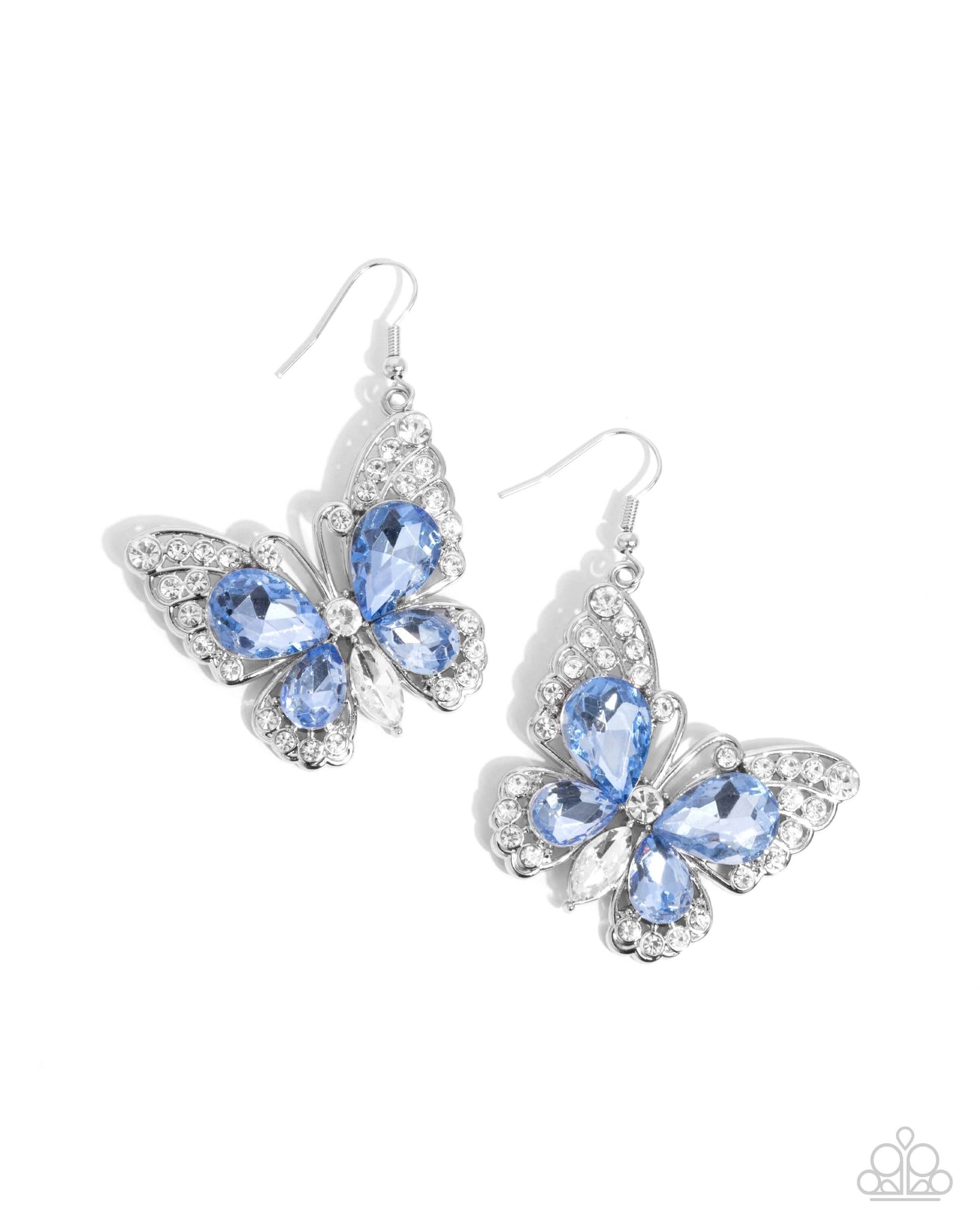 Teardrop Takeoff - Blue Paparazzi Butterfly Earrings Accessories,Blue,Butterfly,earrings,Silver Accents