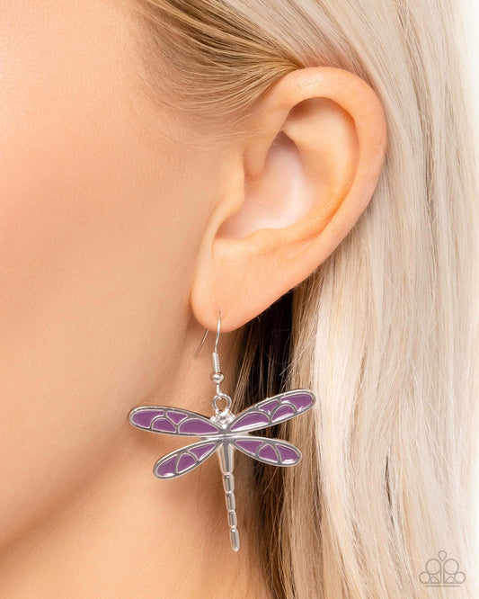 Dragonfly Descent - Purple Paparazzi Earrings Accessories,Dragonfly,earrings,purple