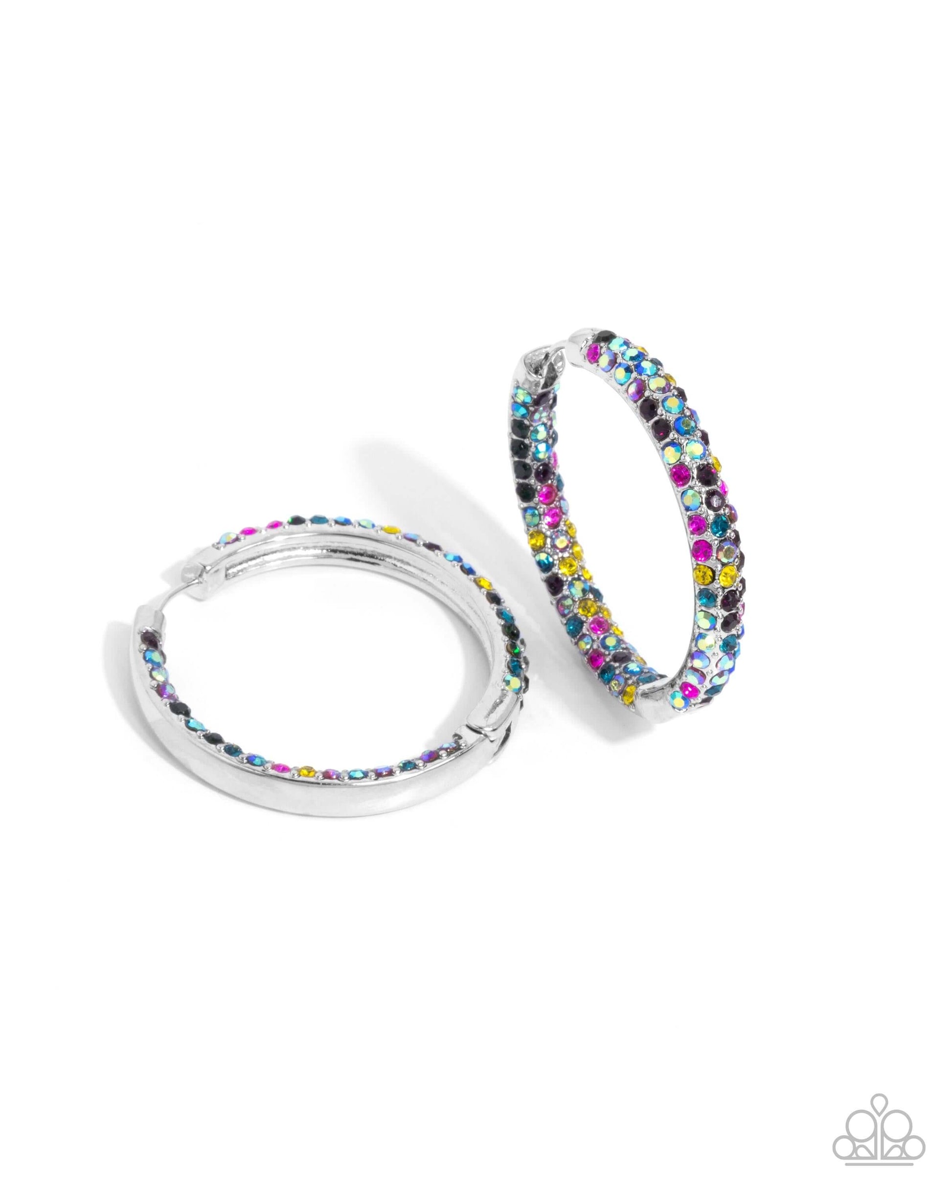 Calming Class - Multi Paparazzi Hoop Earrings Accessories,earrings,hinge closure,Hoops,Iridescence,Multicolor,Silver Accents