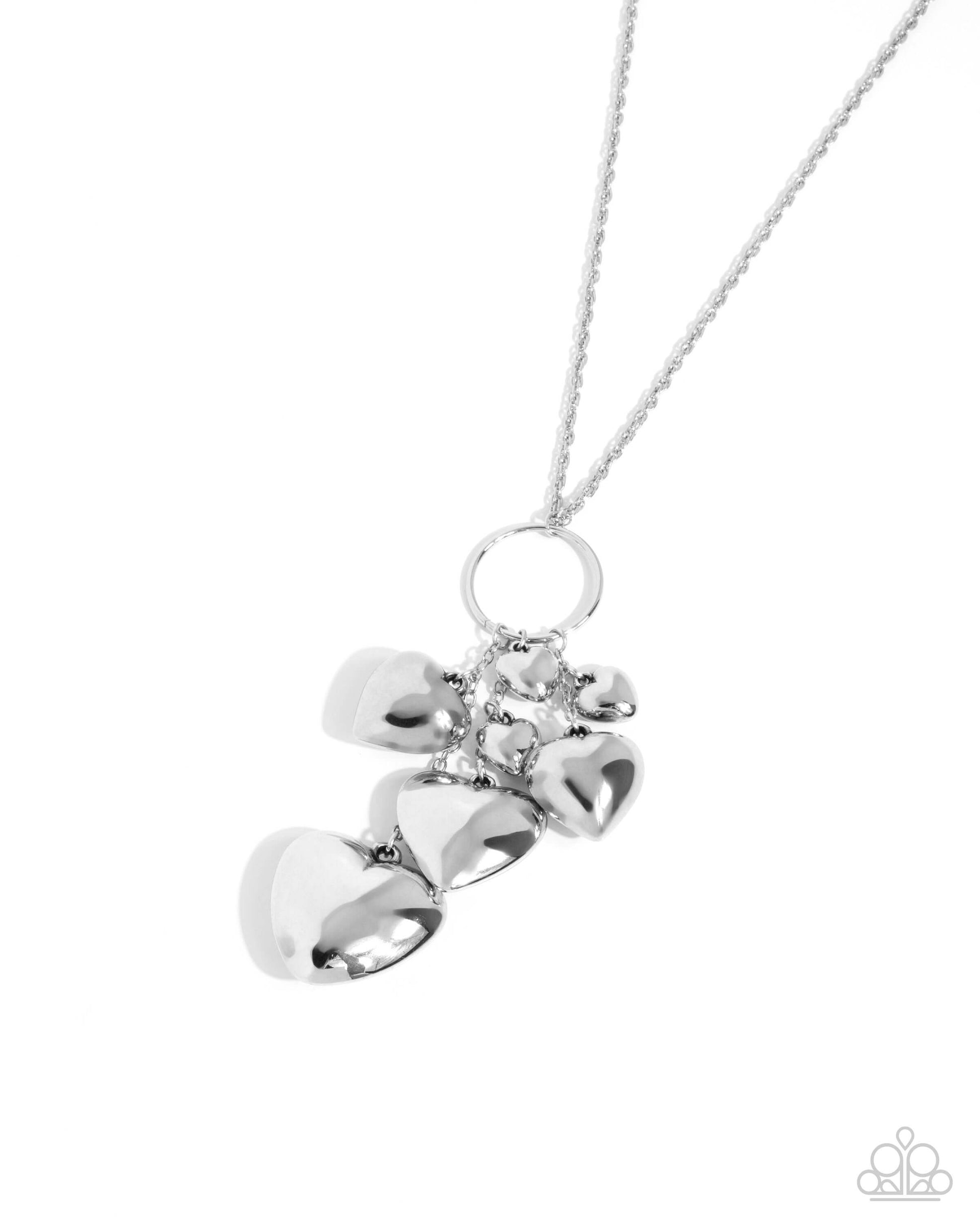 Heart Haul - Silver Paparazzi Heart Necklace Accessories,Hearts,Long Necklace,Necklace,Silver