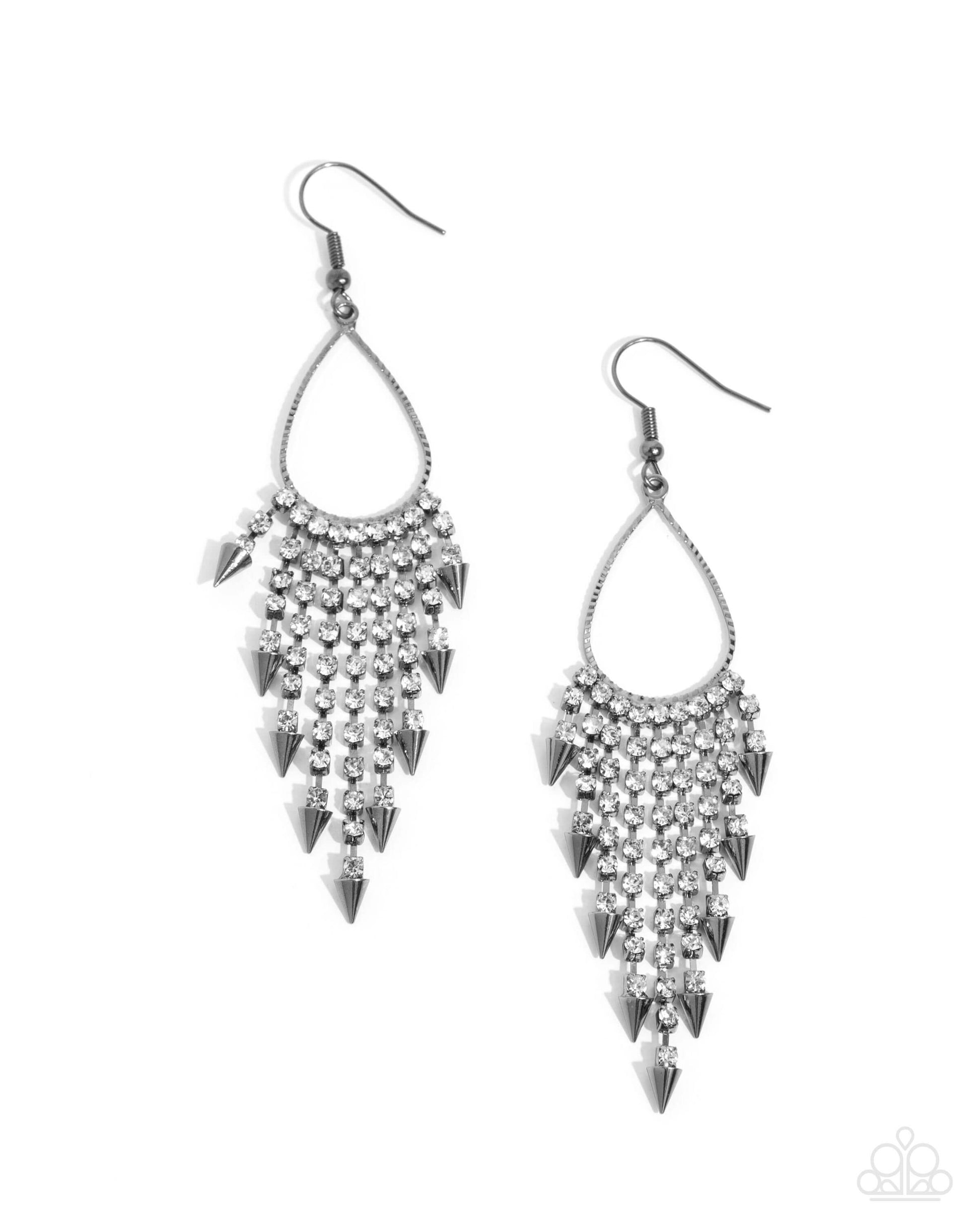 Sharp Streaming - Black Paparazzi Earrings Accessories,Black,earrings,Gunmetal,White rhinestones