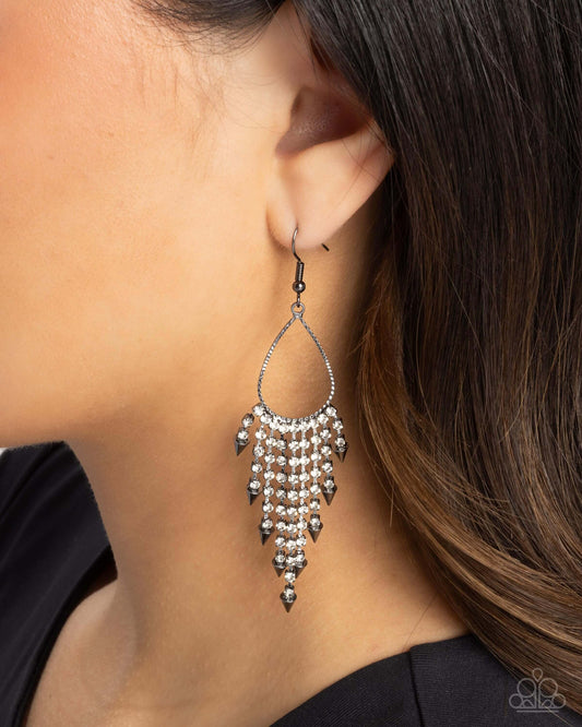 Sharp Streaming - Black Paparazzi Earrings Accessories,Black,earrings,Gunmetal,White rhinestones