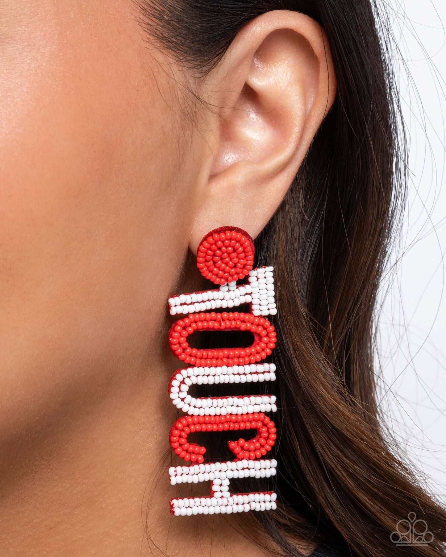 Touchdown Texture - Red Paparazzi Team Earrings Accessories,earrings,Red,Seedbeads,Sports