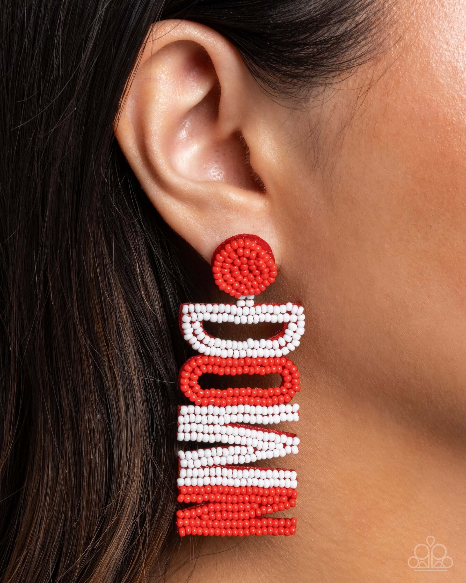 Touchdown Texture - Red Paparazzi Team Earrings Accessories,earrings,Red,Seedbeads,Sports