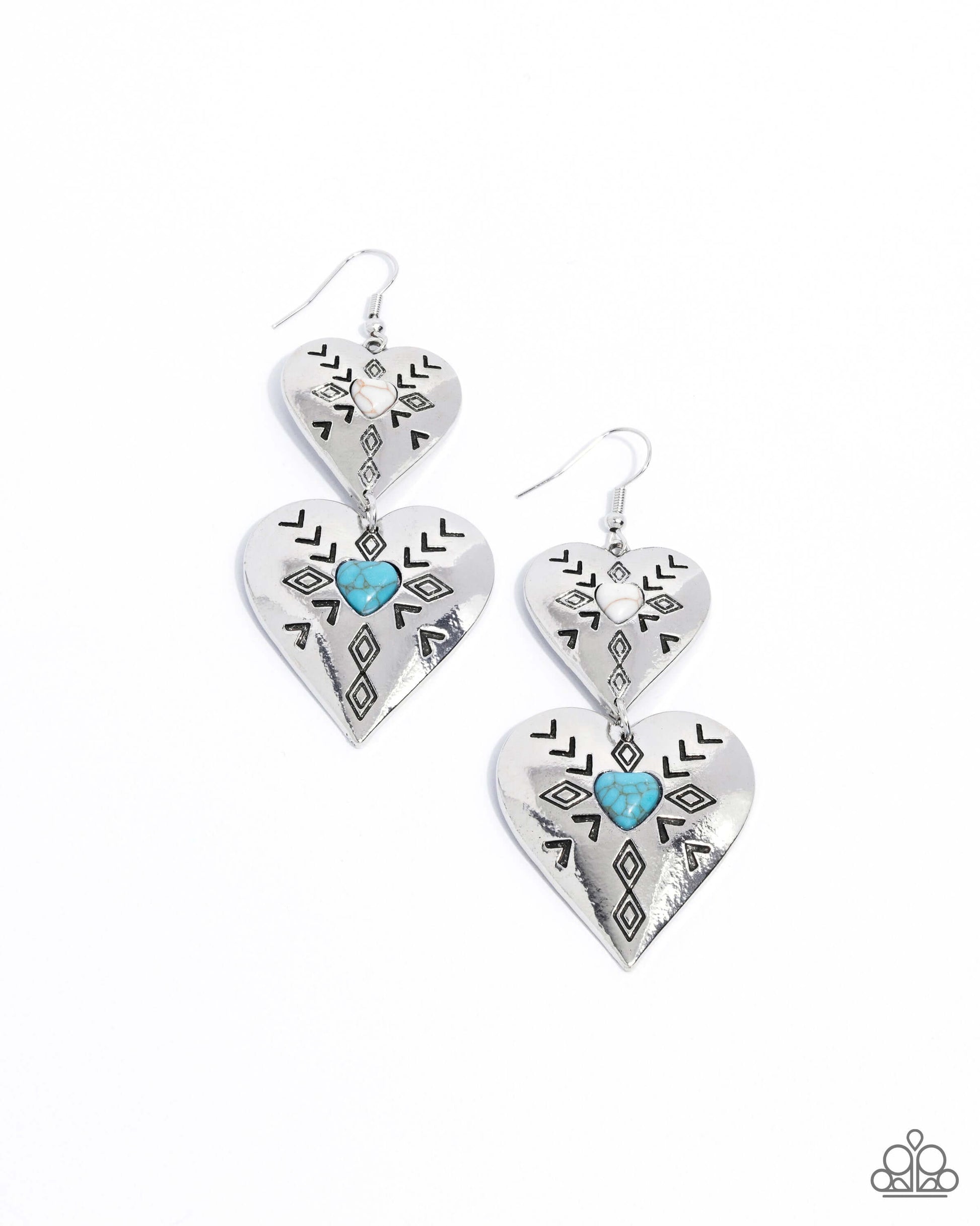 Rustic Repetition - Multi Paparazzi Heart Turquoise Earrings Accessories,earrings,Hearts,Silver Accents,Turquoise