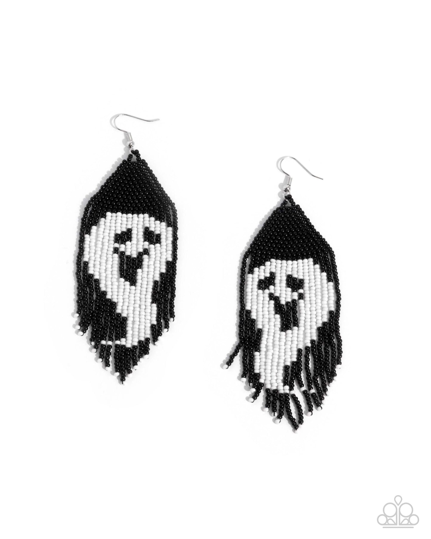 Spooky Strands - Black Paparazzi Halloween Ghost Earrings Accessories,Black,earrings,Seasonal,Seedbeads