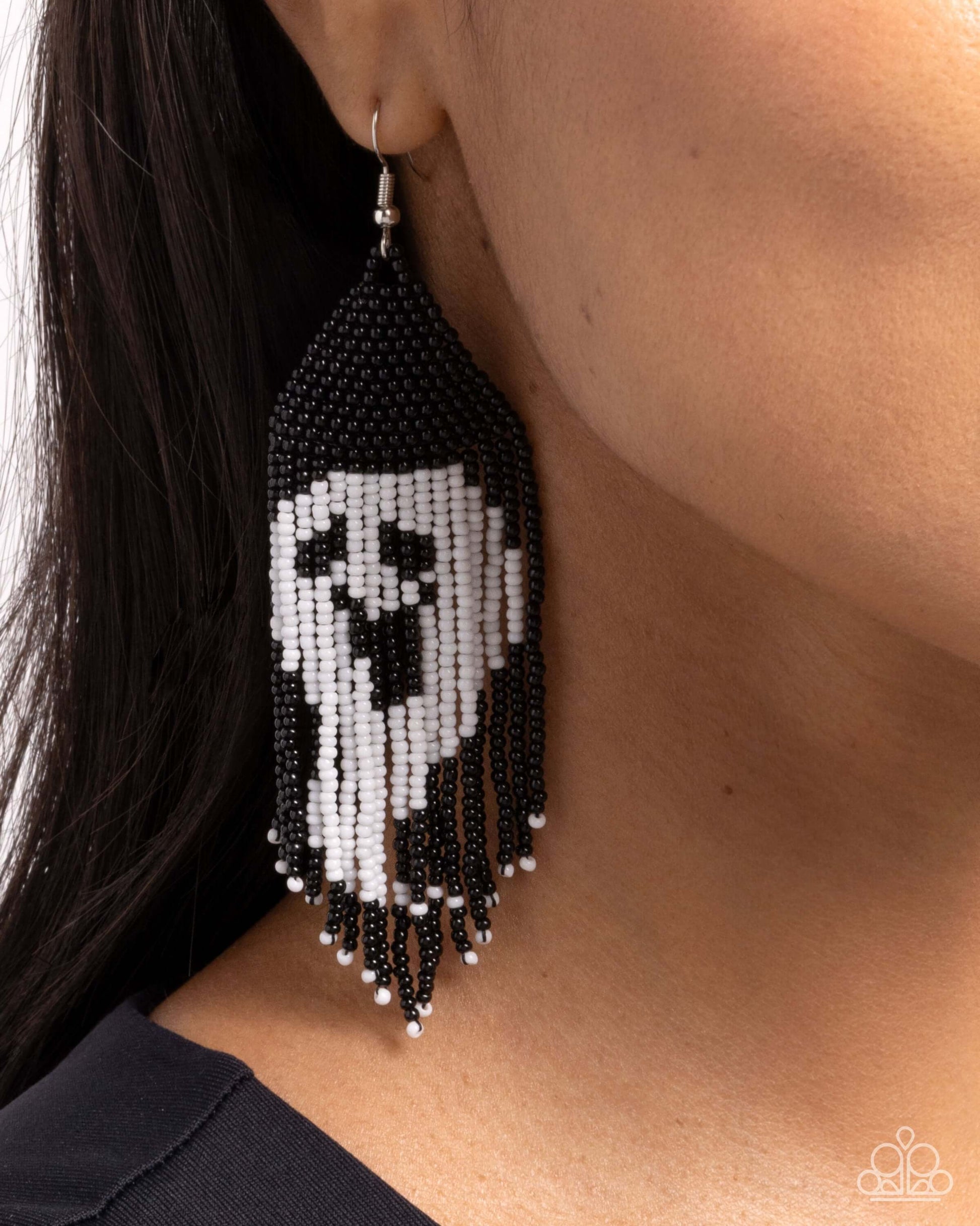 Spooky Strands - Black Paparazzi Halloween Ghost Earrings Accessories,Black,earrings,Seasonal,Seedbeads