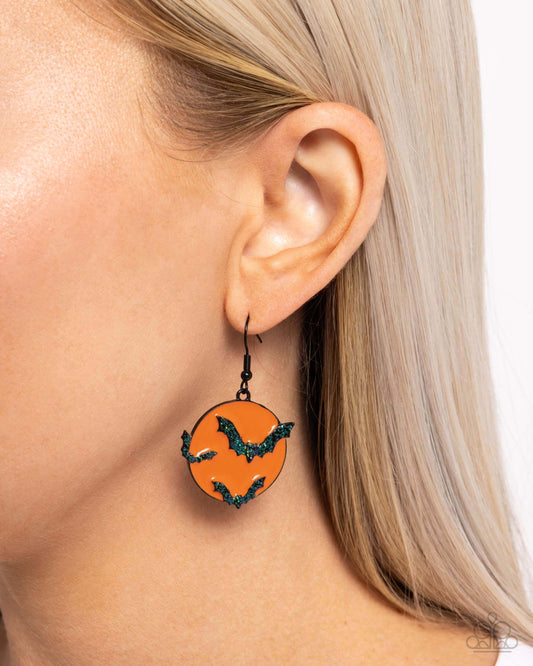 Vampire Bats - Orange Paparazzi Halloween Earrings Accessories,earrings,Orange,Seasonal