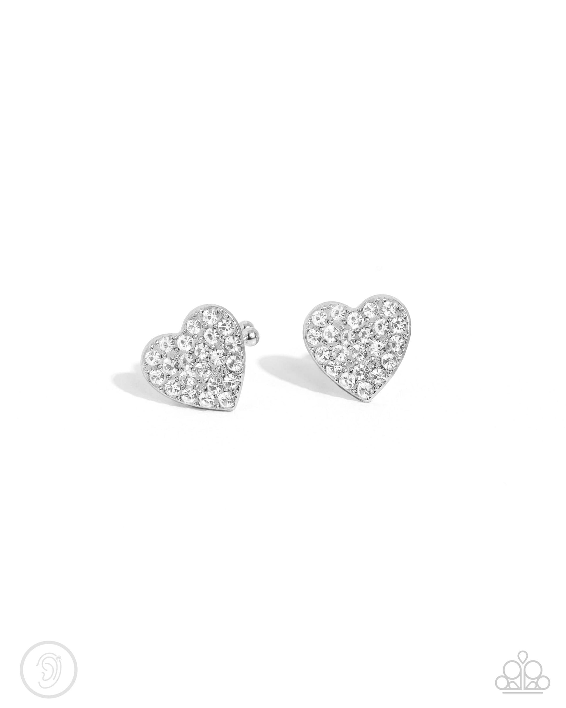 As Far As It GLOWS - White Accessories,Earring Cuff,earrings,Hearts,Silver